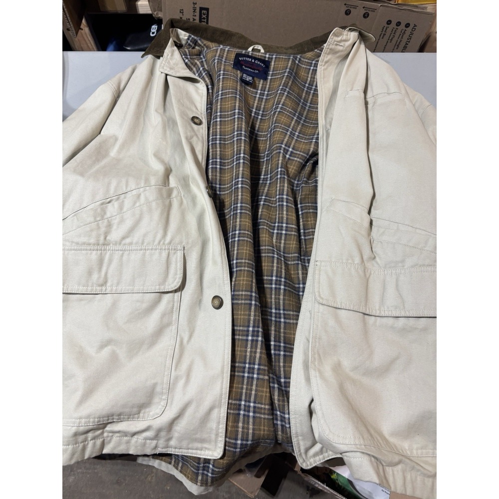 VTG Sutter & Grant Barn / Chore Jacket, Men Sz XL, Corduroy Collar‎ Plaid Lined